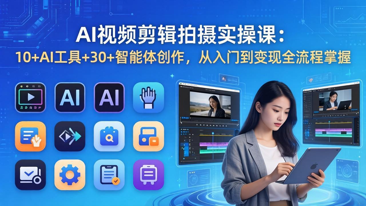 AI 视频剪辑拍摄实操课:10+AI工具+30+智能体创作,从入门到变现全流程掌握-董叔项目网