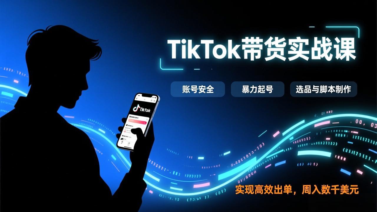 TikTok带货实战课，涵盖账号安全、暴力起号、选品与脚本制作，实现高效出单，周入数千美元-董叔项目网