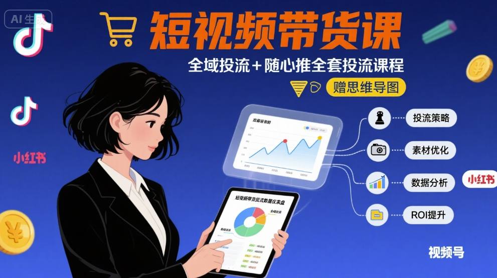 最新短视频带货课，全域投流+随心推全套投流课程+思维导图-董叔项目网