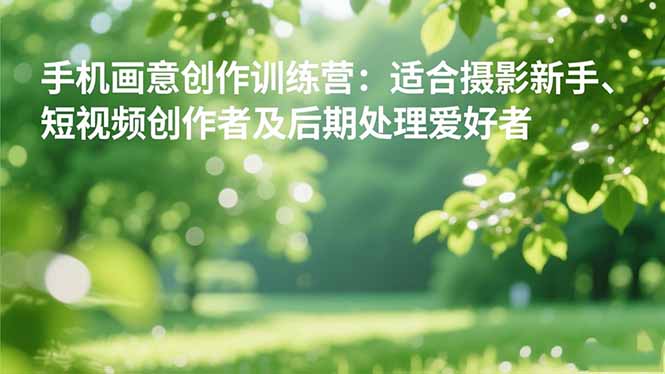 手机摄影之画意创作训练营:适合摄影新手、短视频创作者及后期处理爱好者-董叔项目网