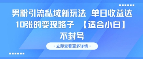 男粉引流私域新玩法，单日收益达10张的变现路子 【适合小白】不封号-董叔项目网