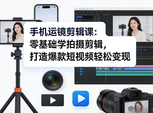 手机运镜剪辑课：零基础学拍摄剪辑，打造爆款短视频轻松变现-董叔项目网