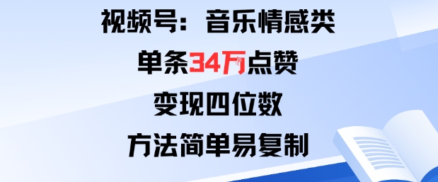 视频号分成计划新玩法:音乐情感类单条34W点赞,变现四位数,方法简单易复制-董叔项目网