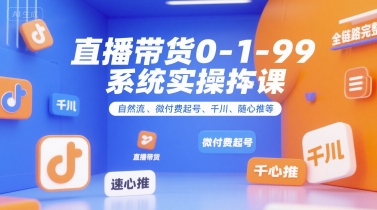 直播带货0~1~99系统实操课，自然流、微付费​起号、千川、随心推等，直播带货全链路完整逻辑-董叔项目网