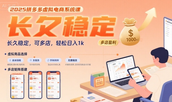 2025拼多多虚拟电商系统课,长久稳定,可多店,轻松日入1k-董叔项目网