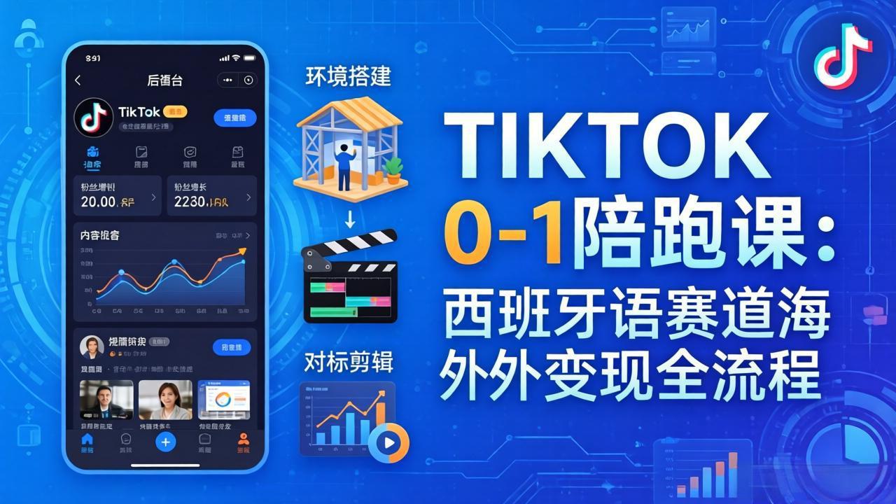 TIKTOK 0-1 陪跑课：从环境搭建到刷对标剪辑，西班牙语赛道海外变现全流程-董叔项目网