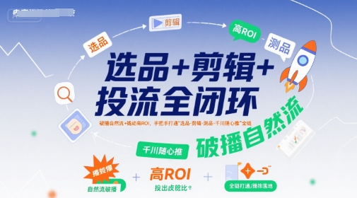 选品+剪辑+投流全闭环，破播自然流+撬动高ROI，手把手打通“选品-剪辑-测品-千川随心推”全链-董叔项目网