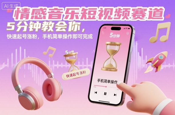 情感音乐短视频赛道，5分钟教会你，快速起号涨粉，手机简单操作即可完成-董叔项目网