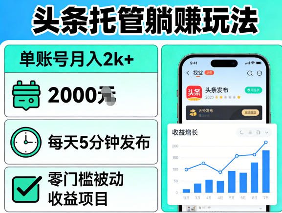 头条托管躺賺玩法,单账号月入2k+,每天5分钟发布即可,零门槛被动收益项目【揭秘】-董叔项目网