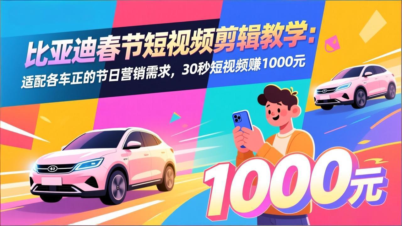 比亚迪春节短视频剪辑教学：适配各车企的节日营销需求，30秒短视频赚1000元-董叔项目网