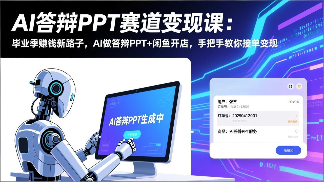 AI答辩PPT赛道变现课：毕业季赚钱新路子，AI做答辩PPT+闲鱼开店，手把手教你接单变现-董叔项目网