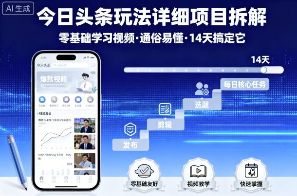 今日头条玩法详细项目拆解,零基础学习视频 通俗易懂 14天搞定它-董叔项目网