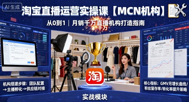 淘宝直播运营实操课【MCN机构】，从0到1做一家月销千W的直播机构-董叔项目网