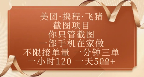 飞猪美团截图项目,你只管截图,一部手机在家做,正规平台无套路,一天5张+【揭秘】-董叔项目网