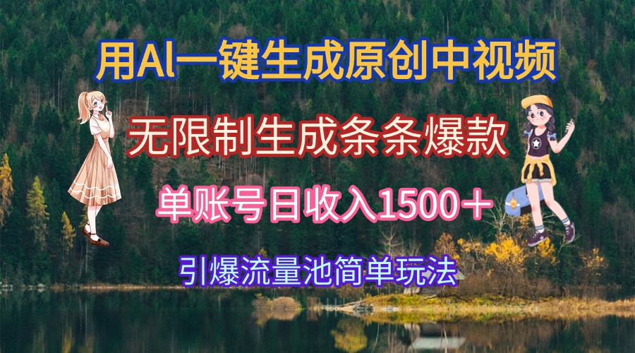 用Al一键生成原创中视频，无限制生成条条爆款，单账号日收入1500＋引爆...-董叔项目网
