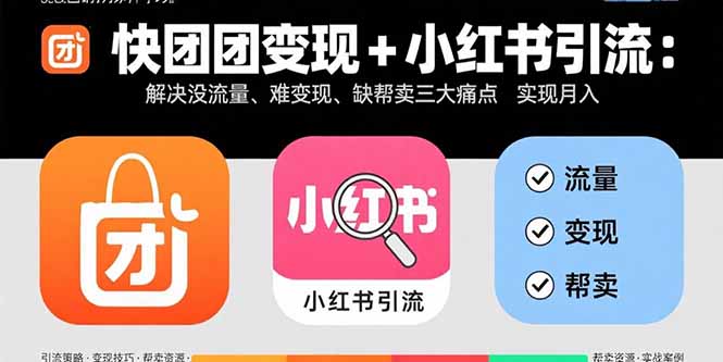 快团团变现+小红书引流：解决没流量、难变现、缺帮卖三大痛点 实现月入3w+-董叔项目网