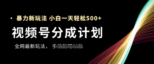 视频号分成计划，全网最暴力玩法，新手一天也能轻松5张+-董叔项目网