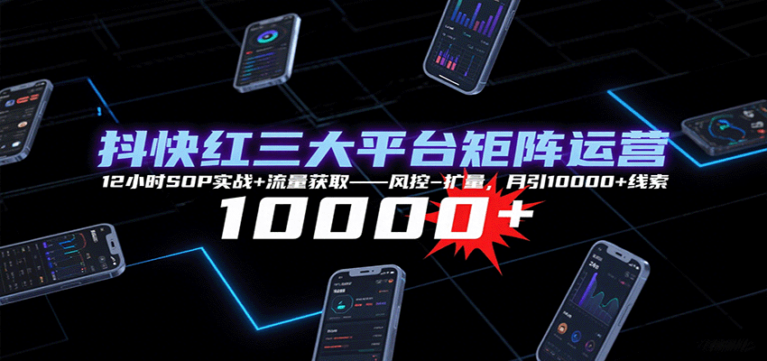 抖快红三大平台矩阵运营，12小时SOP实战+流量获取-风控-扩量，月引10000+线索-董叔项目网