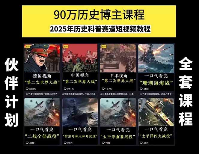 图片[1]-历史短视频赛道变现课，百集素材库应用，文案剪辑技巧，账号运营全案-董叔项目网