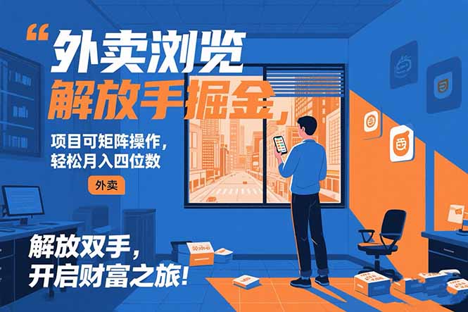 外卖浏览掘金项目 可矩阵操作 轻松日入500+-董叔项目网