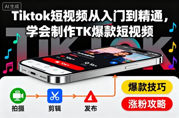Tiktok短视频从入门到精通，学会制作TK爆款短视频-董叔项目网