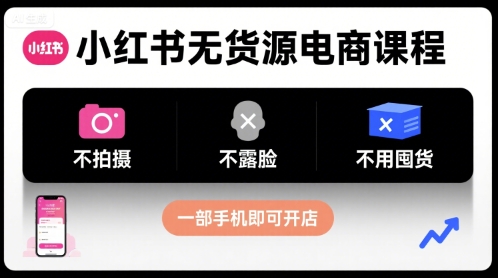 小红书无货源电商课程，不拍摄不露脸不用囤货，一部手机即可开店-董叔项目网