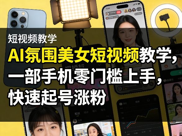 AI氛围美女短视频教学，一部手机零门槛上手，快速起号涨粉-董叔项目网