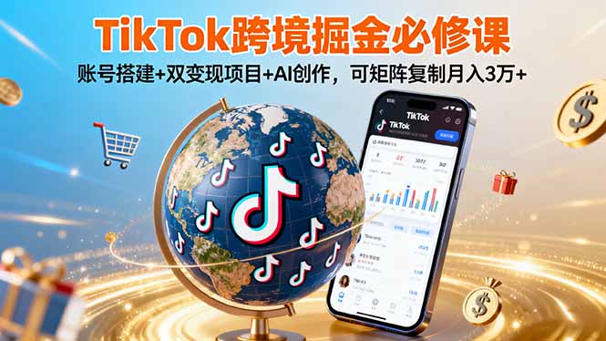 TikTo跨境掘金必修课，账号搭建+双变现项目+AI创作，可矩阵复制月入3万+-董叔项目网