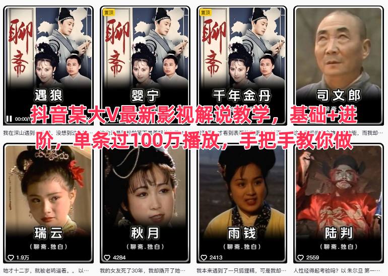 抖音某大V最新影视解说教学，基础+进阶，单条过100万播放，手把手教你做-董叔项目网