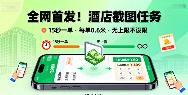 全网首发！酒店截图任务，15秒一单，每单0.6米，任务无上限不设限，矩阵操作单日3张到手【揭秘】-董叔项目网