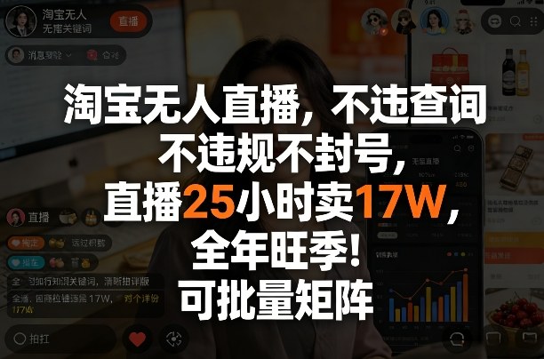 淘宝无人直播，不违规不封号，直播25小时卖17W，全年旺季！可批量矩阵【揭秘】-董叔项目网