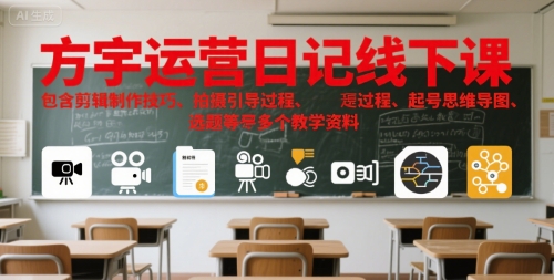 方宇运营日记线下课，包含剪辑制作技巧、拍摄引导过程、起号思维导图、选题等多个教学资料-董叔项目网