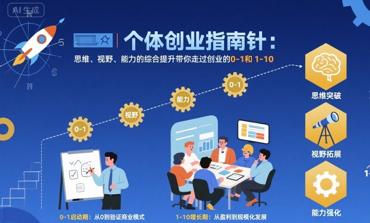 个体创业指南针,思维、视野、能力的综合提升带你走过创业的0-1和1-10【音频】-董叔项目网