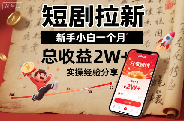 短剧拉新新手小白一个月总收益2W+实操经验分享-董叔项目网