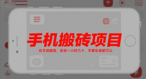 手机搬砖项目，有手就能做，亲测一小时几十，苹果安卓都可以-董叔项目网