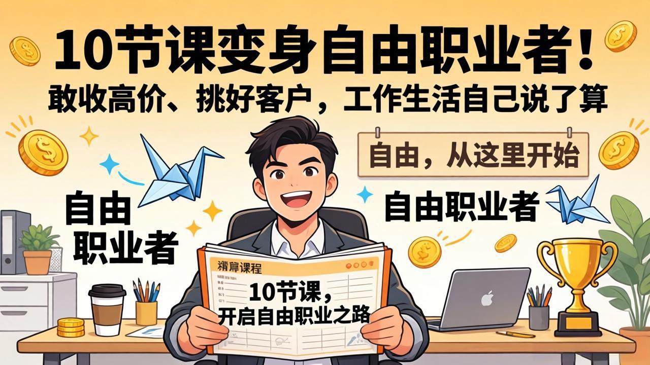 10 节课变身自由职业者！敢收高价、挑好客户，工作生活自己说了算-董叔项目网