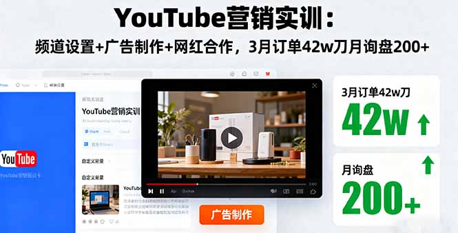 YouTube营销实训：频道设置+广告制作+网红合作，3月订单42w刀月询盘200+-董叔项目网