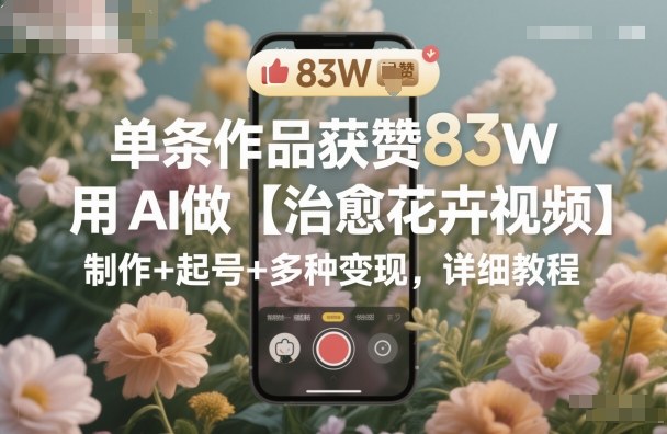 单条作品获赞83W，用AI做【治愈花卉视频】，制作+起号+多种变现，详细教程-董叔项目网