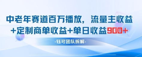 中老年赛道百万播放+流量主收益+定制收益,单日收益9张-董叔项目网