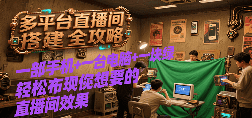 多平台直播间搭建全攻略，一部手机+一台电脑+一块绿布轻松实现你想要的直播间效果-董叔项目网