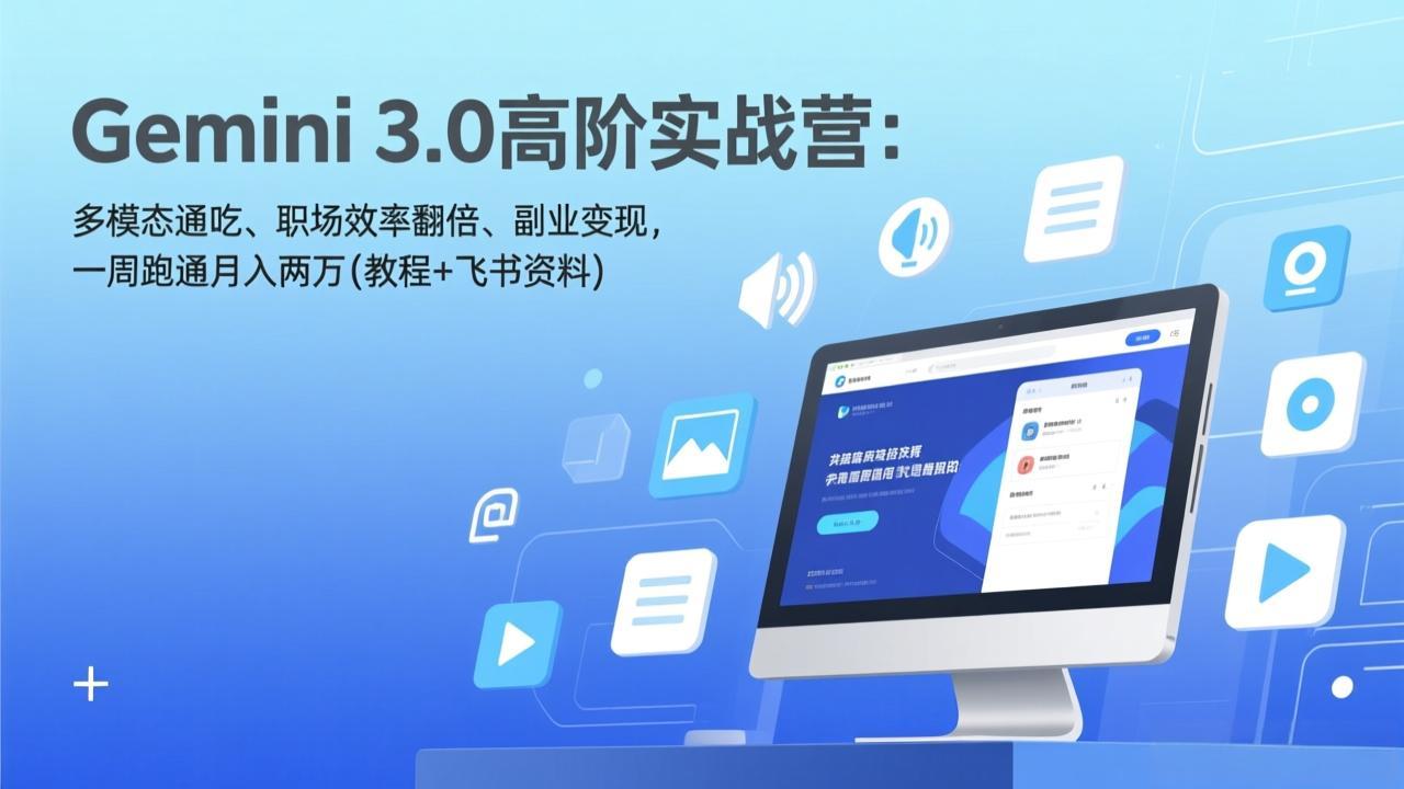 Gemini 3.0高阶实战营：多模态通吃、职场效率翻倍、副业变现，一周跑通月入两万(教程+飞书资料-董叔项目网