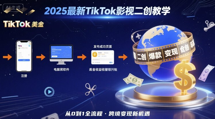 2025年最新TikTok影视二创教学，从注册到发布撸美金全流程，跨境变现新机遇-董叔项目网