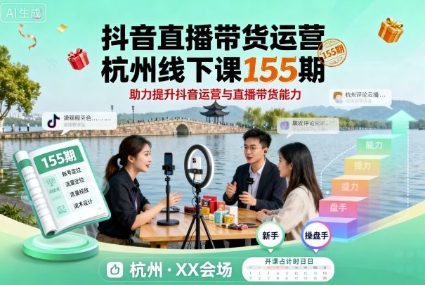 抖音直播带货运营杭州线下课155期，助力提升抖音运营与直播带货能力-董叔项目网