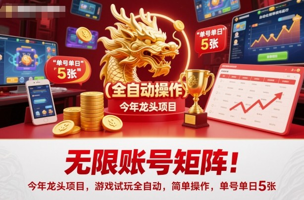 无限账号矩阵！今年龙头项目，游戏试玩全自动，简单操作，单号单日5张【揭秘】-董叔项目网