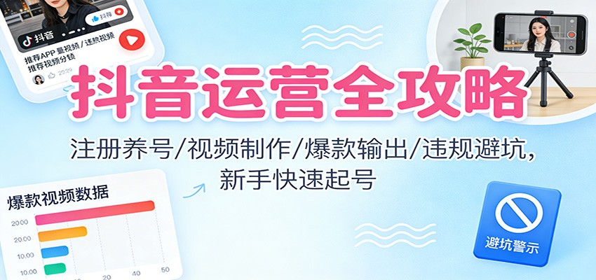 抖音运营全攻略:注册养号/视频制作/爆款输出/违规避坑,新手快速起号-董叔项目网