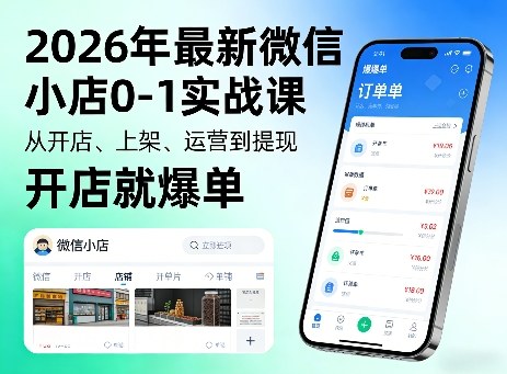 2026年最新微信小店0-1实战课，从开店、上架、运营到提现，开店就爆单-董叔项目网