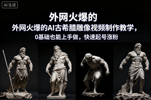 外网火爆的AI古希腊雕像视频制作教学，0基础也能上手做，快速起号涨粉-董叔项目网