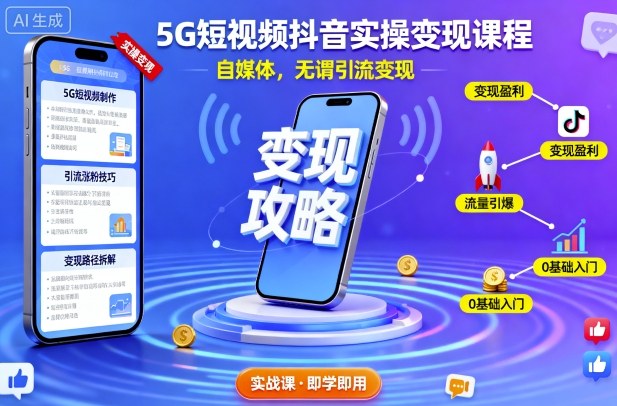 5G短视频抖音实操变现课程，自媒体，无谓引流变现-董叔项目网
