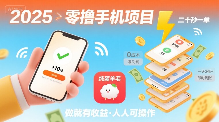 2025年零撸手机项目，二十秒一单，纯薅羊毛 一天2张+做就有-董叔项目网