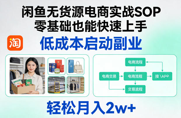闲鱼无货源电商实战SOP，零基础也能快速上手，低成本启动副业，轻松月入2w+-董叔项目网